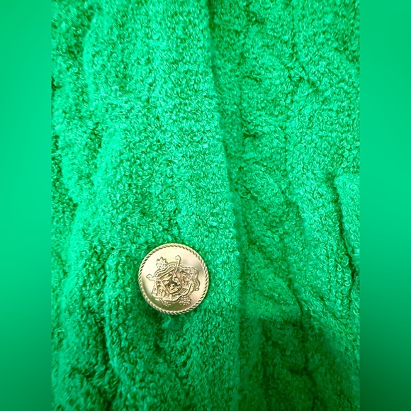 J.Crew Odette Lady Jacket Green Boucle Cable Knit Cardigan Crest Buttons NWT M - Picture 4 of 6